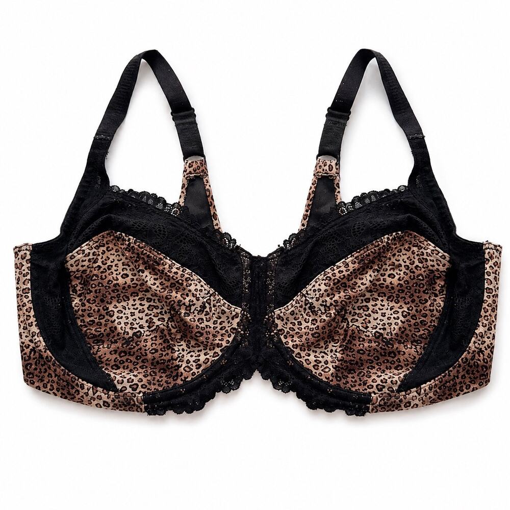 Lilyette by Bali Leopard Print Lace Unlined Underwire Bra 38DD